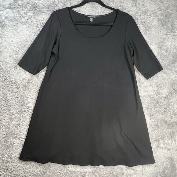 Eileen Fisher Dress Womens Medium Black Short Sleeve A Line Tunic Top Stretch - Picture 1 of 7